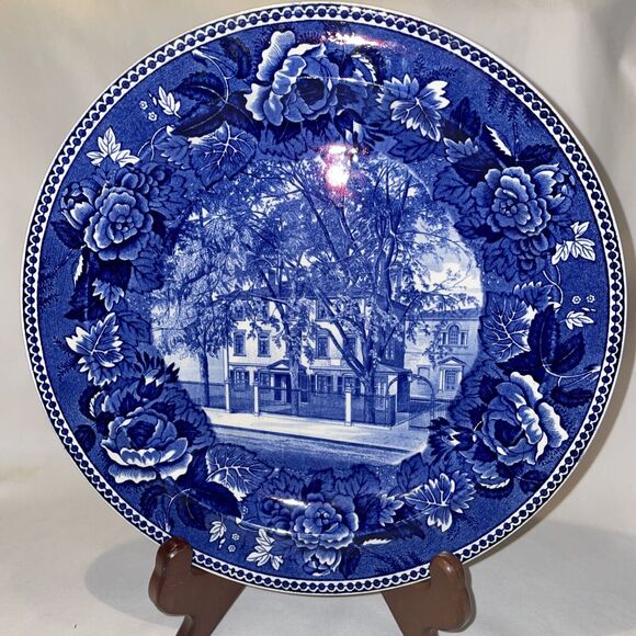 Wedgwood Wadsworth-Longfellow House ME 9 1/4” Creamware Blue England - Picture 1 of 8